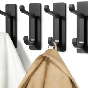 13LB Strong Stick-on Hooks for Coat & Towel, Black 4 Pack