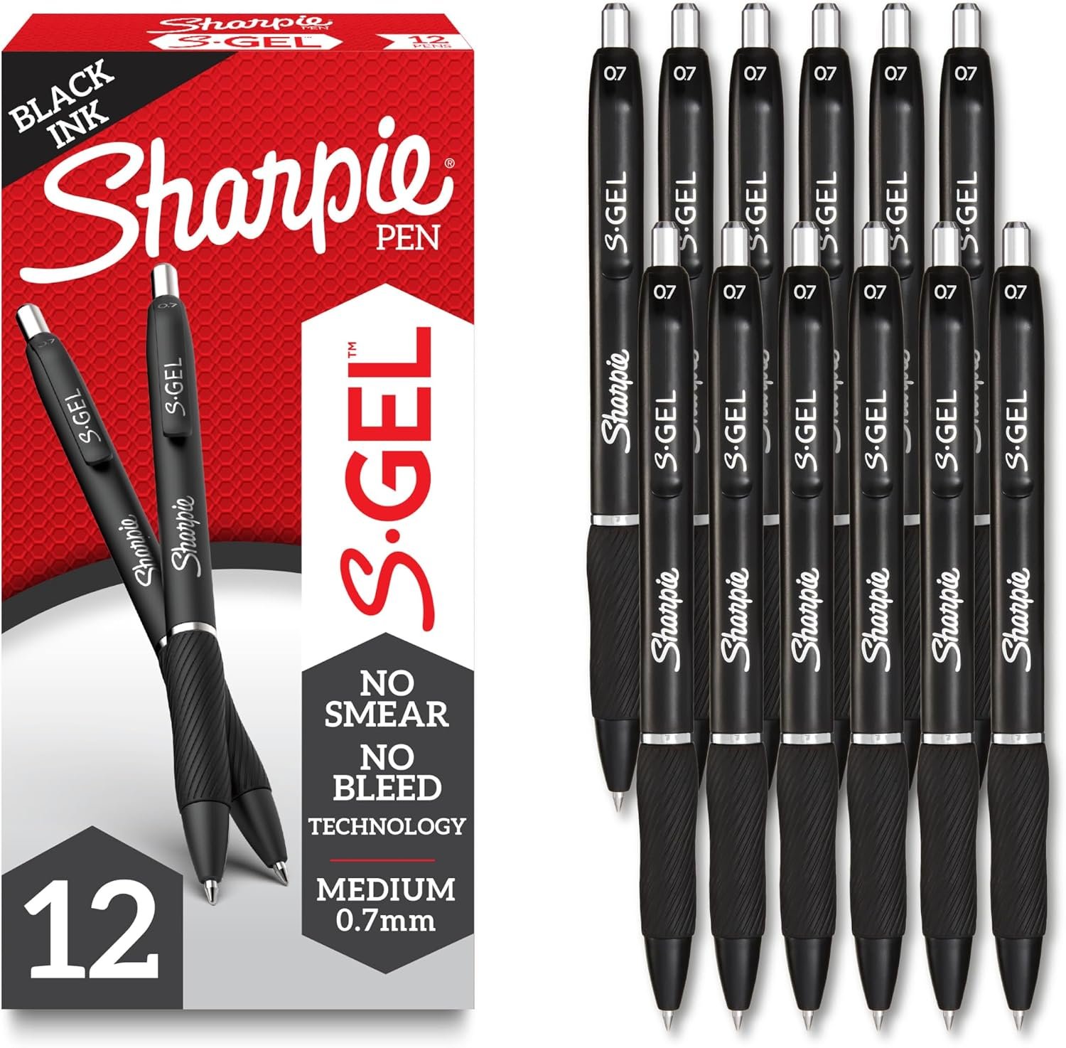Sharpie S-Gel Gel Pens, Black Ink, 0.7mm, 12 Count