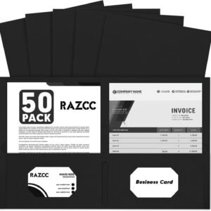 Two Pocket Folders, 50 Pack, Black, Letter Size Paper
